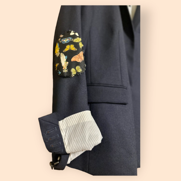 Resurrected J. Crew Blazer, Navy with black butterfly patches