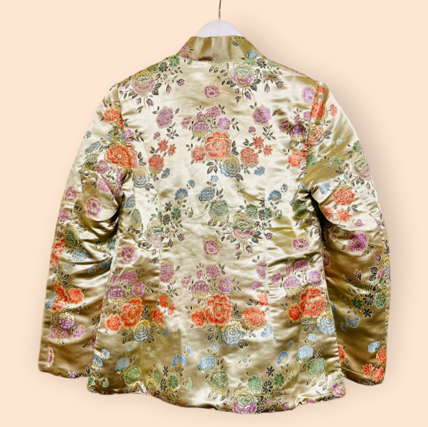 Vintage Asian Tapestry Jacket, Gold Satin Brocade