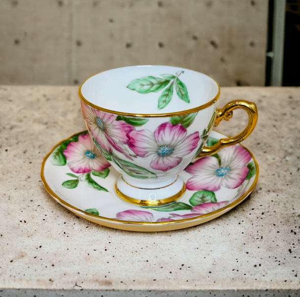 Antique Tuscan Fine English China Teacup and Saucer Signed