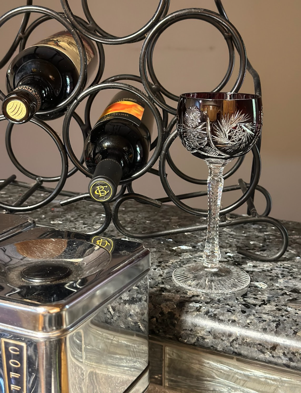 Vintage Bavarian Burgundy Etched Crystal Champagne Glass