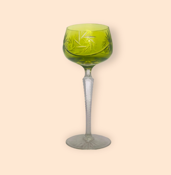 Vintage Lime Green Bavarian Etched Crystal Champagne Glass