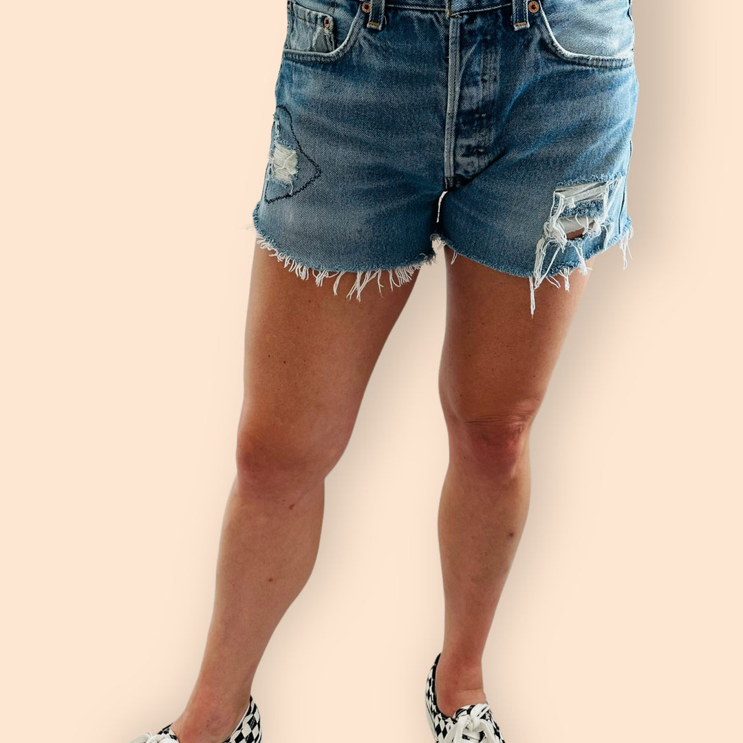 Levi's Distressed Cutoff Shorts With Handmade Patches