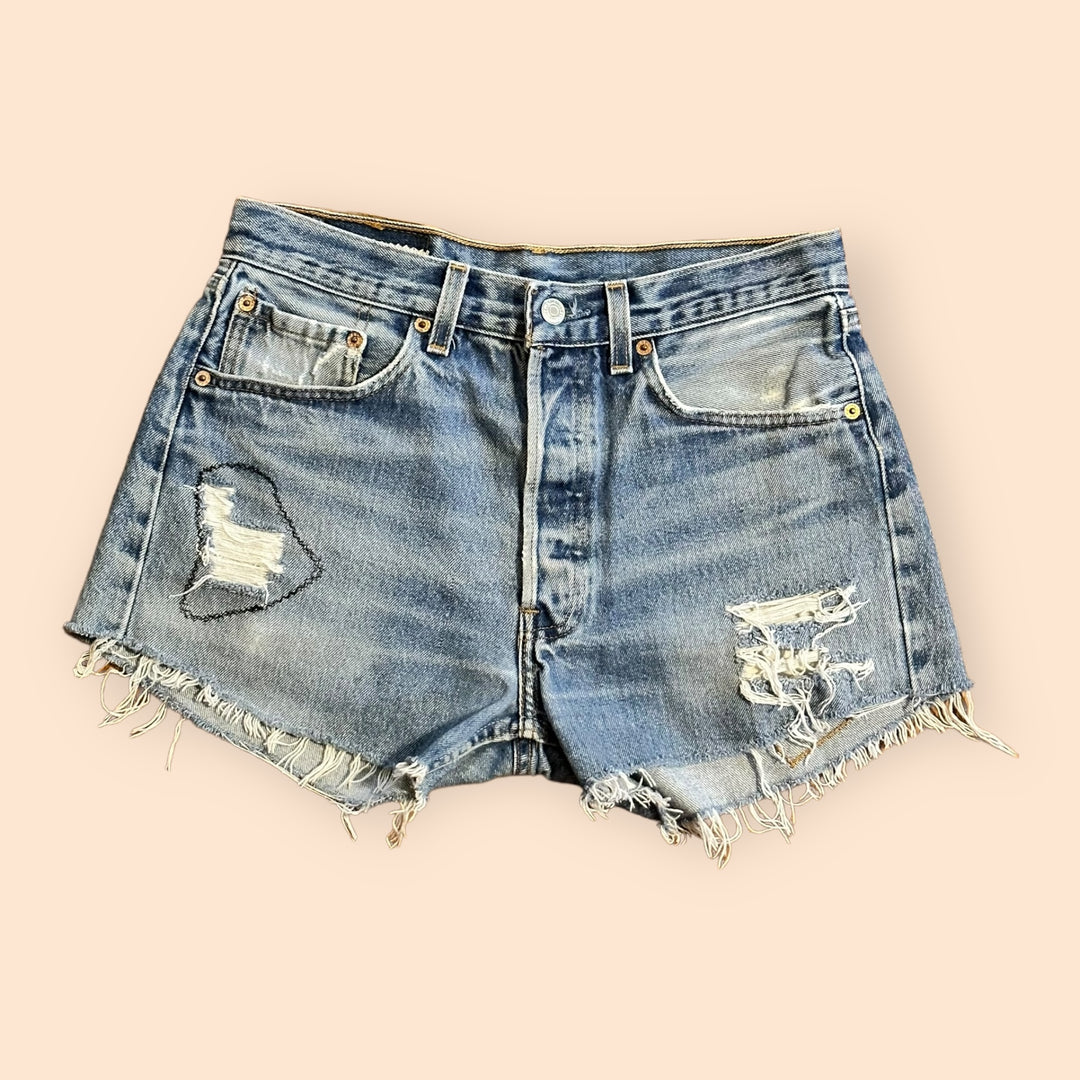 Levi's Distressed Cutoff Shorts With Handmade Patches