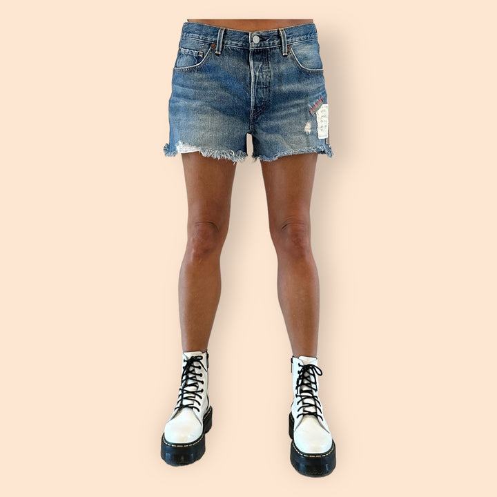 Levi's Distressed Cutoff Shorts With Handmade Kick Ass Patch