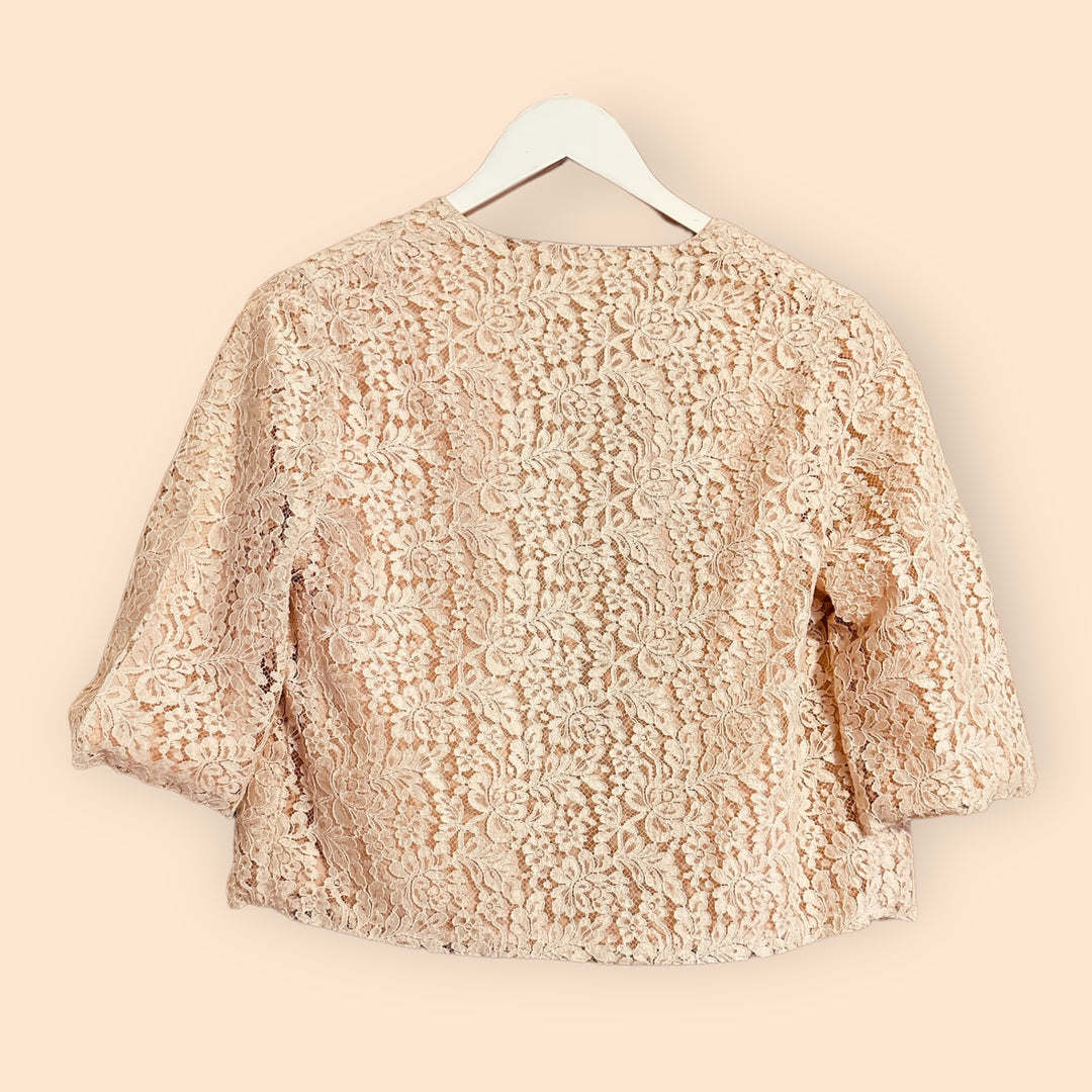 Vintage Peach Lace 1/2 Sleeve Bed Jacket