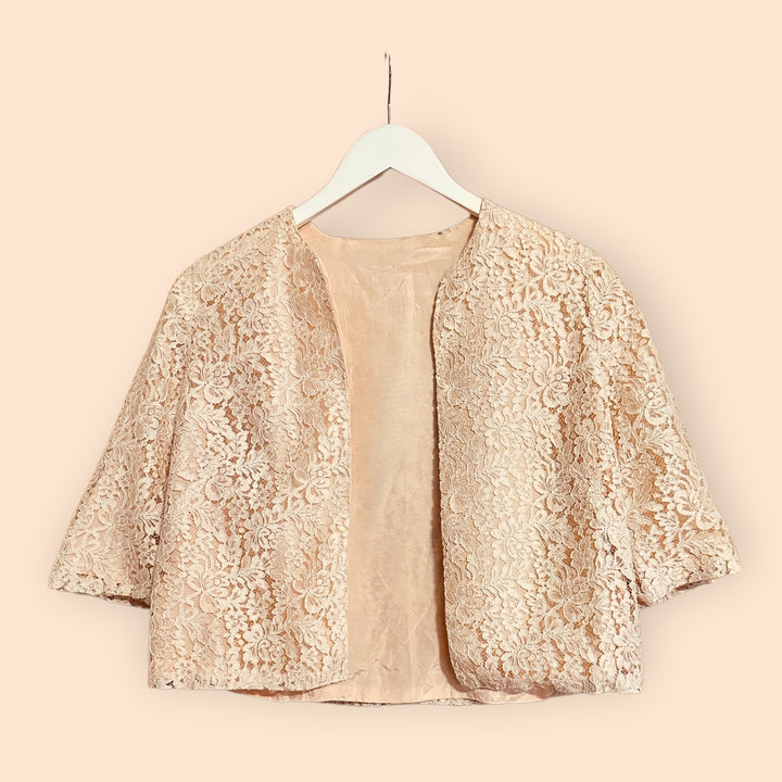 Vintage Peach Lace 1/2 Sleeve Bed Jacket