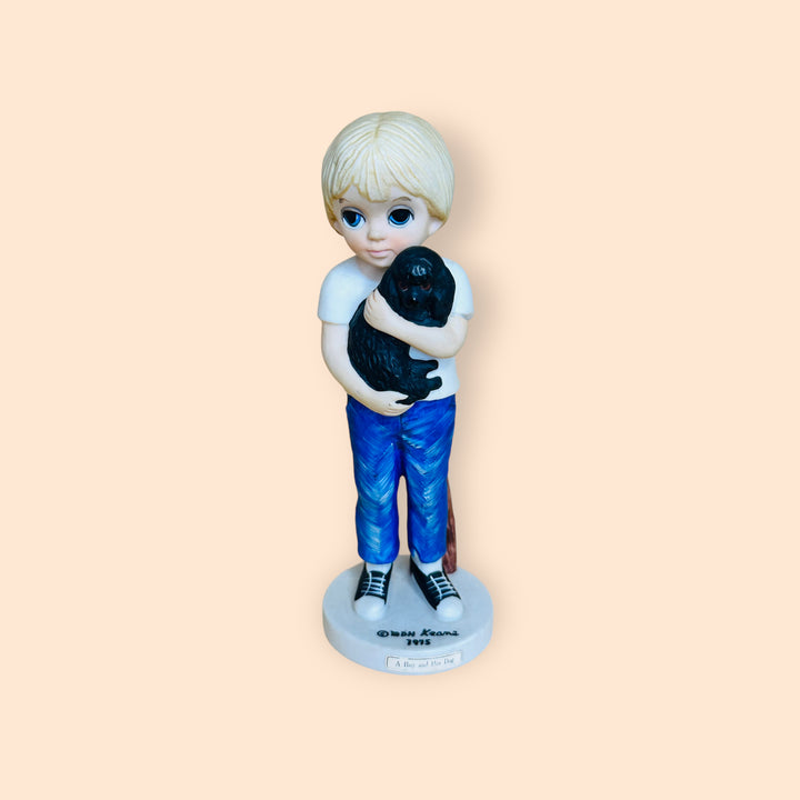 Vintage Margaret Keane A Boy And His Dog Statue 1975 Limited Edition