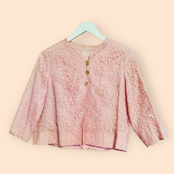 Vintage Pink Lace 3/4 Sleeve Bed Jacket